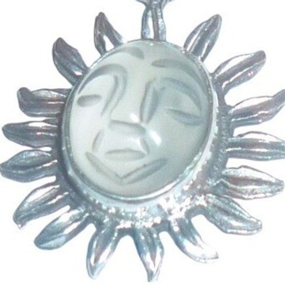 Sterling Silver Sun Face Pendant Carved Moonstone Celestial Charm Sunburst